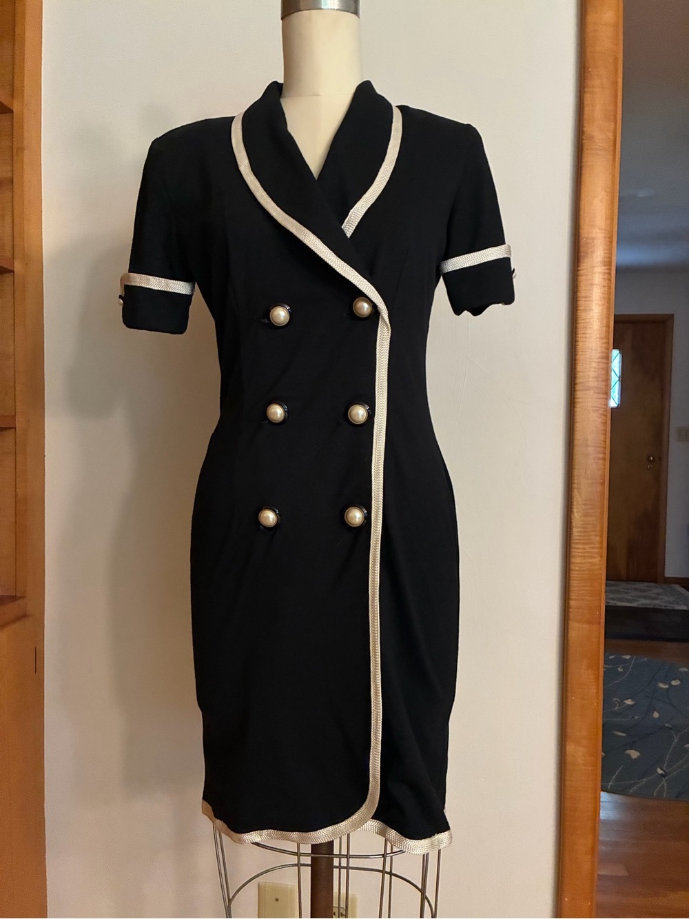 David Benjamin Double-Breasted Dress Navy White Trim Vintage  “Stewardess ”